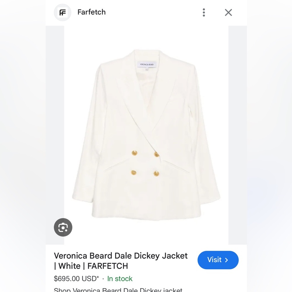 Veronica Beard Linen NWT  White Dale Dickey Double-Breasted Blazer
